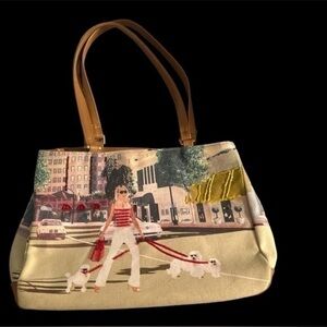 🌻 *Vintage* Bueno Tote Handbag Canvas City Scene Beaded 360 design on the bag.​